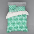 thumbnail image 2 of Turquoise Duvet Cover Set, Floral Pattern with Beryl Crystal Guilloche Flowers Carving Art Elements Image Print, Bedding Set with Shams and Fitted Sheet, 3 Sizes, by Ambesonne, 2 of 3