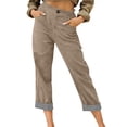 thumbnail image 5 of Cropped Pants for Women,Capri Pants for Women Casual Summer 2026 Solid Color Elastic High Waist Wide Leg Loose Button Cropped Pants, 5 of 9