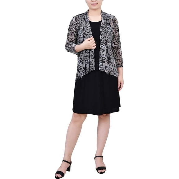 NY Collection Womens printed mesh Cardigan Sweater, Multicoloured, Petite, P/PS