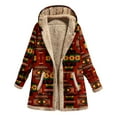thumbnail image 1 of Chaquetas de mujer Erogenous Western Printing Fleece Velvet Coat Pocket Crop Workout Manga larga Solapa suelta gruesa con capucha Casual Tops Outerwears, 1 of 4