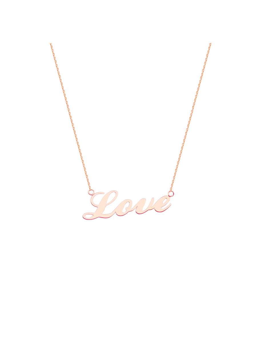 14k White Gold Love Cursive Word Heart Pendant 25x14mm