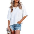 thumbnail image 3 of JUUNthy Womens Summer T-Shirt, Round Neck Loose Fit Short Sleeve Trendy Casual Blouse Khaki XL, 3 of 6