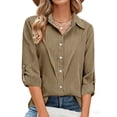 thumbnail image 3 of MELDVDIB Womens Button Down Shirts Turn Down Collar Long Sleeve Shirts Loose Summer Tops Fashion Casual Solid Color Vacation Shirts, 3 of 7