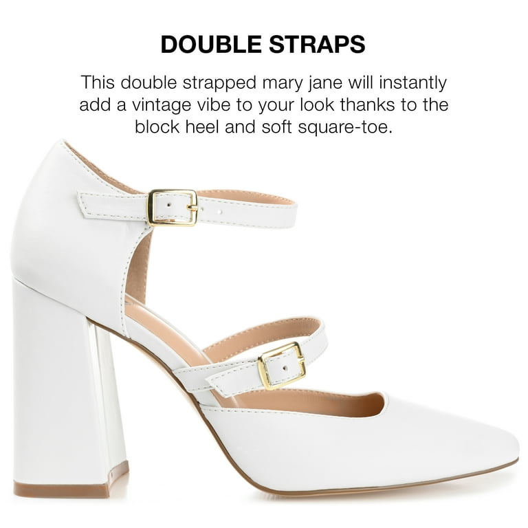 White mid cheap block heel