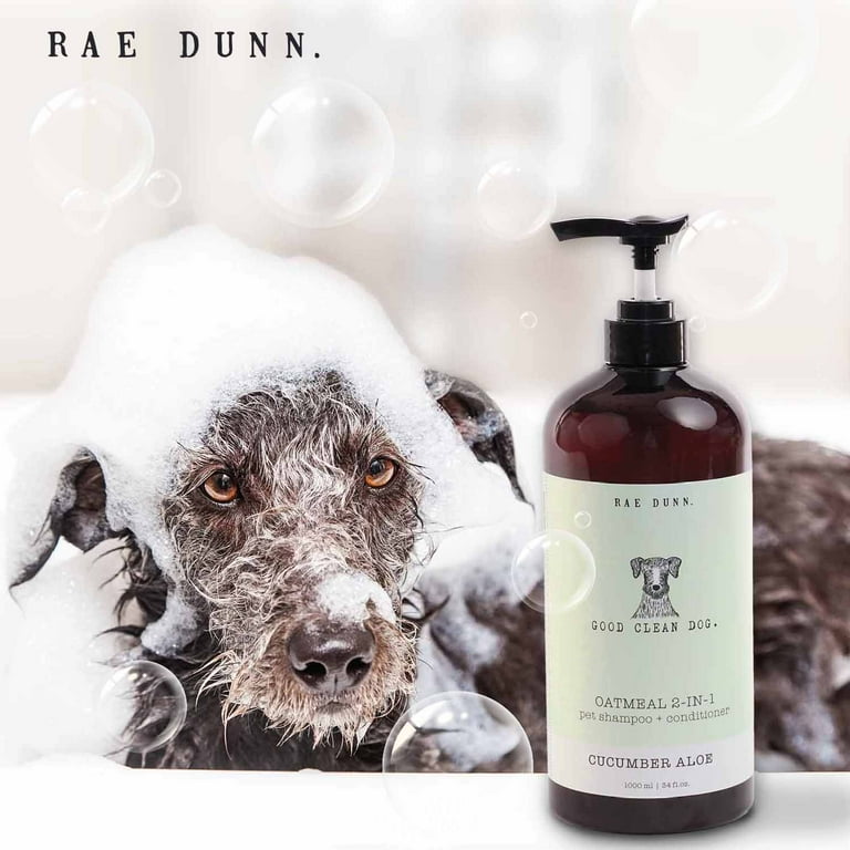 Rae Dunn Good Clean Dog. 2 IN 1 Oatmeal Dog Shampoo Conditioner Cucumber Aloe Scent Puppy Essentials for Pets 1000ml