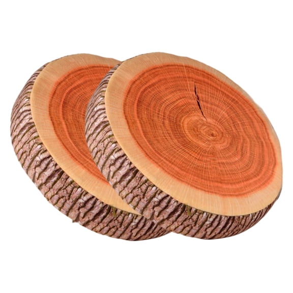 Log Pillow 2Pcs 15x15x3 Inch Wood Slice Round Throw Pillows with Sponge Stuffed Plush Floor Cushion for Home, Camping Tent