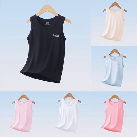 Trendfront Youth Solid Color Sleeveless Tee Thin Cooling Crewneck Base Layer Tops Summer Comfortable Casual Loungewear T Shirts
