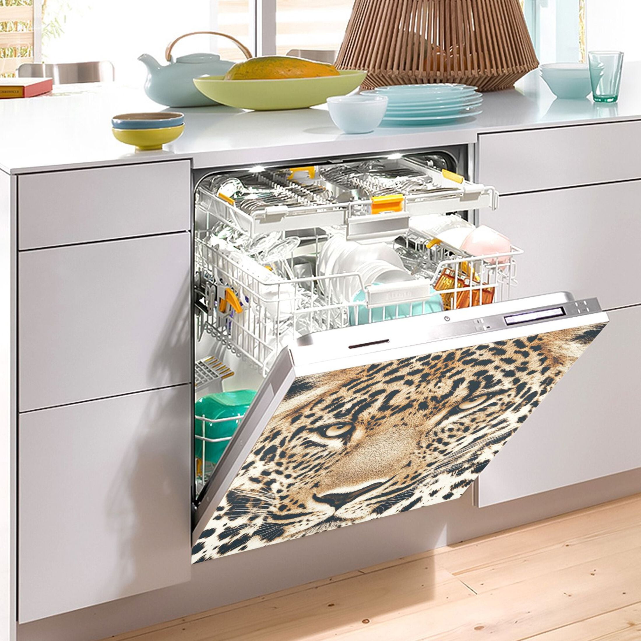 Dishwasher Magnetic Sticker 23x26 Inch Refrigerator Magnetic Sticker Washing Machine Magnetic Sticker Kitchen Panel Magnetic Sticker Home Decor Cartoon Leopard Face