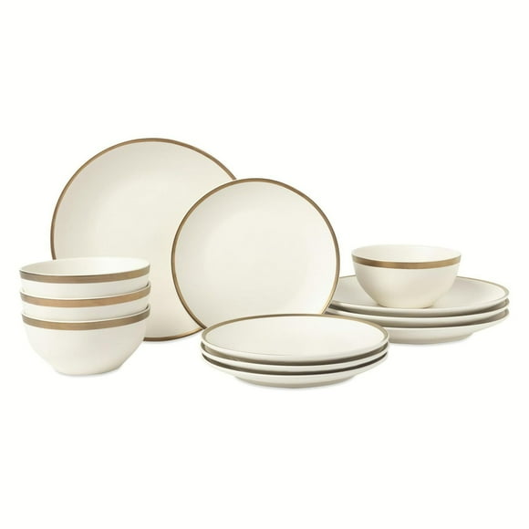 Thyme & Table Everest Collection 12-Piece Stoneware Dinnerware Set, White