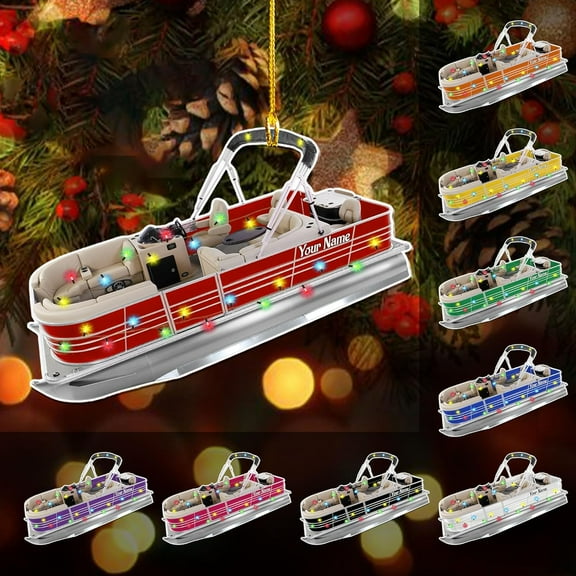 Personalized Pontoon Boat Christmas Ornament, Pontoon Car Ornament, Gift for Bowriders, Wake Boats,Pontoon Lover Gift (Pontoon 25) - 3332 (Red)
