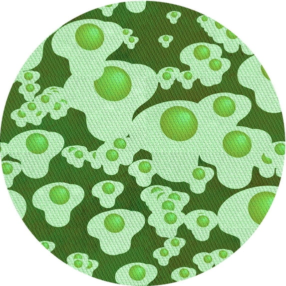 Ahgly Company Indoor Round Patterned Dark Lime Green Area Rugs, 6' Round