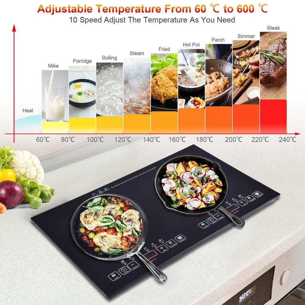 PWTOOL Ceramic Cooktop Double-Head 110 Volt Kitchen Stove High-Power Countertop Electric Cooking Stove for High-Temperature Cookware richly