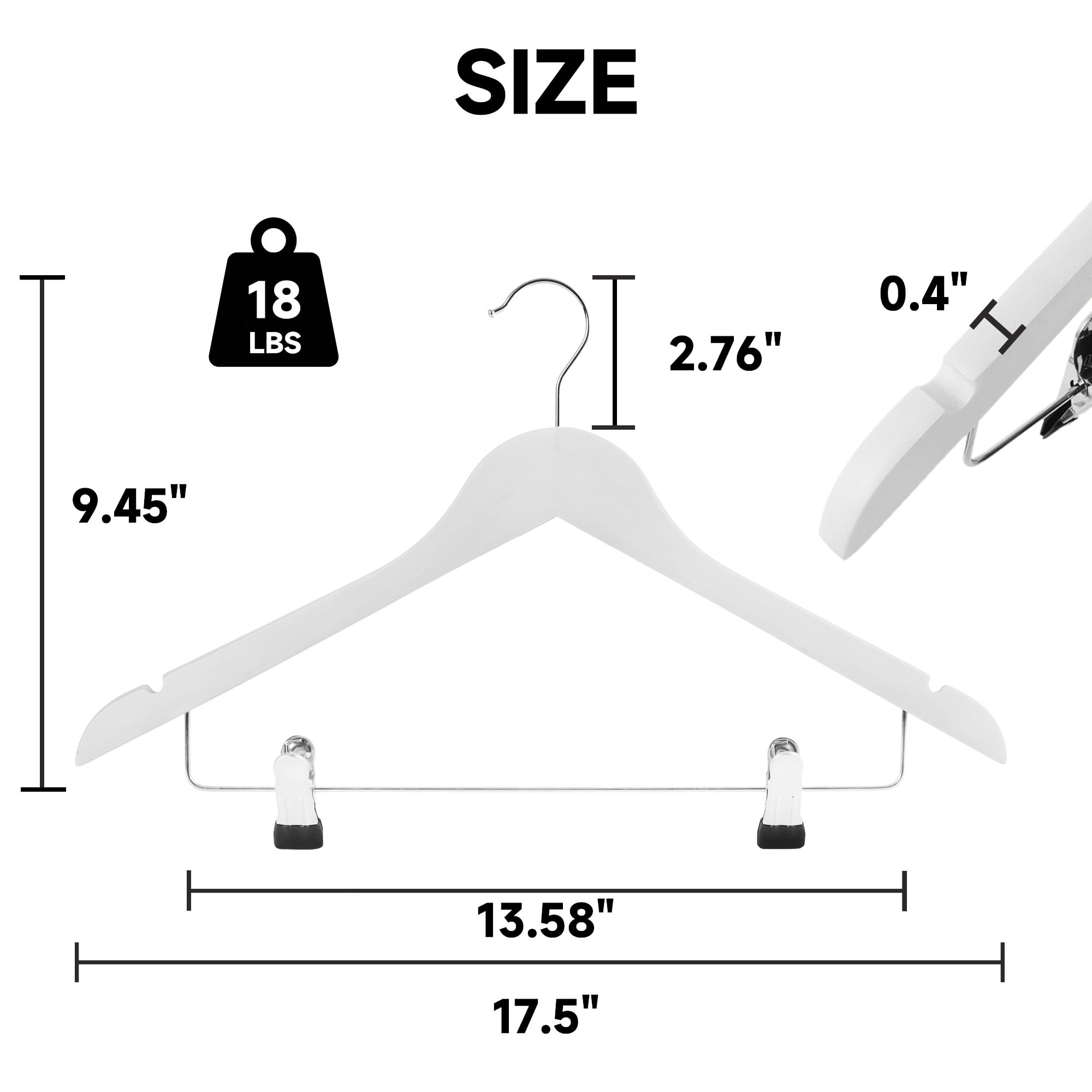 BP4U 12-Pack Wooden Hangers with Adjustable Metal Clips, Solid Wood Suit Hangers for Skirt, Dress, Coats, Jacket and Pants