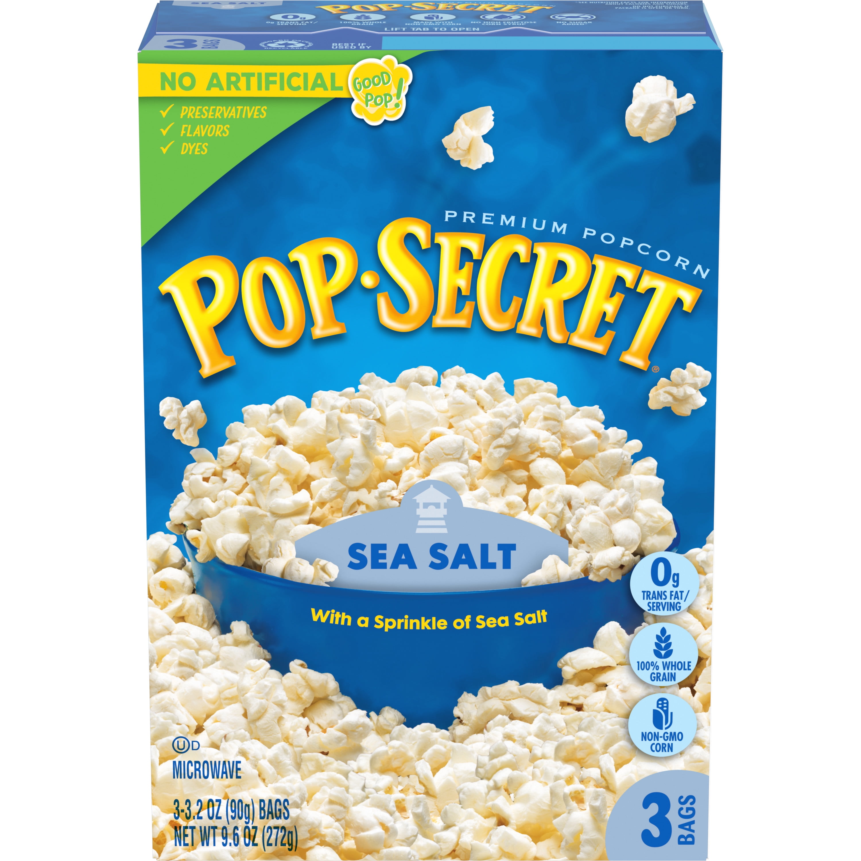 Pop Secret Microwave Popcorn, Sea Salt, 3.2 Oz, 3 Ct
