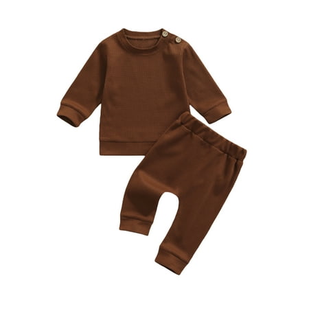 

Canrulo Newborn Infant Baby Girls Boys Long Sleeve Tops Leggings Pants Outfits Casual Fall Winter Clothing Brown 6-12 Months