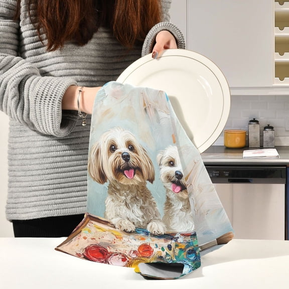 BZSMCE Kitchen Towels Creative Cut Dog Are Plainning Pattern Durable Kitchen Towel