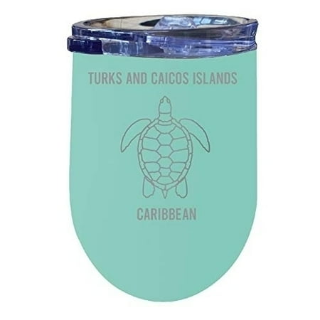 

R and R Imports Turks And Caicos Islands Caribbean 12 oz Seafoam Laser Etched Insulated Wine Stainless Steel
