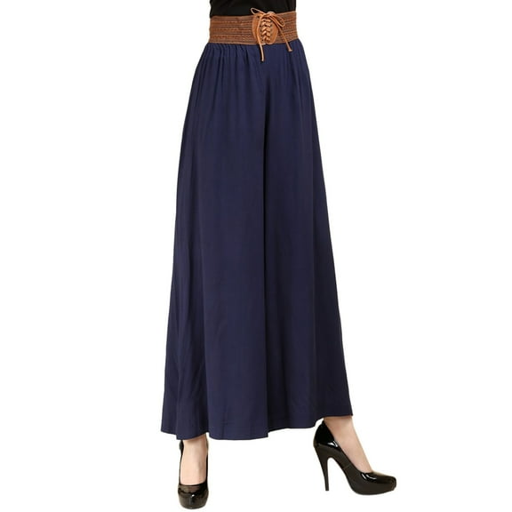 PMVFHDE Women's Plus Size Wide Leg Pants High Waist Solid Color Relaxed Fit Comfortable Casual Everyday Trousers Navy，One Size