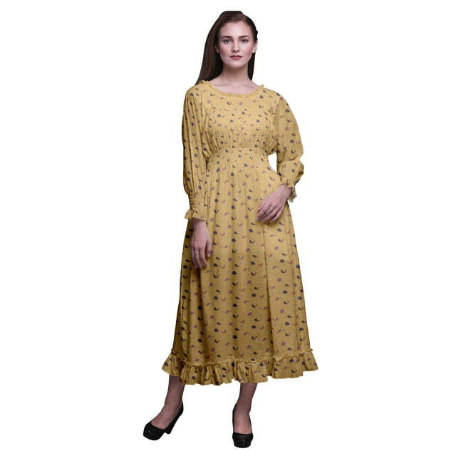 Bimba Robe Maxi Longue à Volants en Coton Smocké Boho Renaissance pour Femmes Océan - Grand