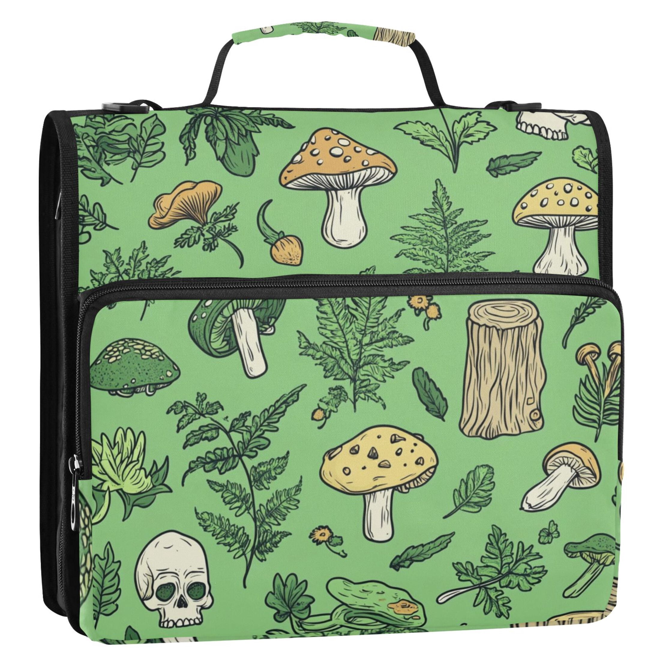 ALAZA Zipper Binder Mushroom Skulls Leaf 3 Ring Trapper Keeper File Folder Organizer Bag