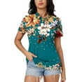 thumbnail image 2 of Blusas para las Mujeres Impresión Casual Manga Corta Turndown Collar Botón Superior, Tops Cortos para las Mujeres, 2 of 9