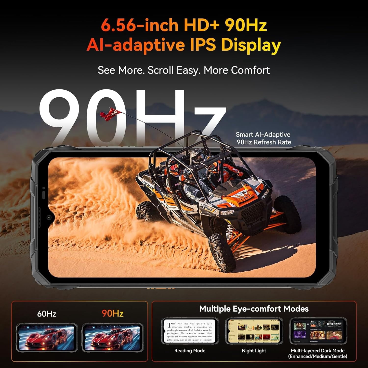 Blackview FORT 1 Rugged Phones, 6.56-inch Android 15 AI Smart Phone 4GB RAM 128GBROM,11000mAh Cellphones-Black/Green/Orange