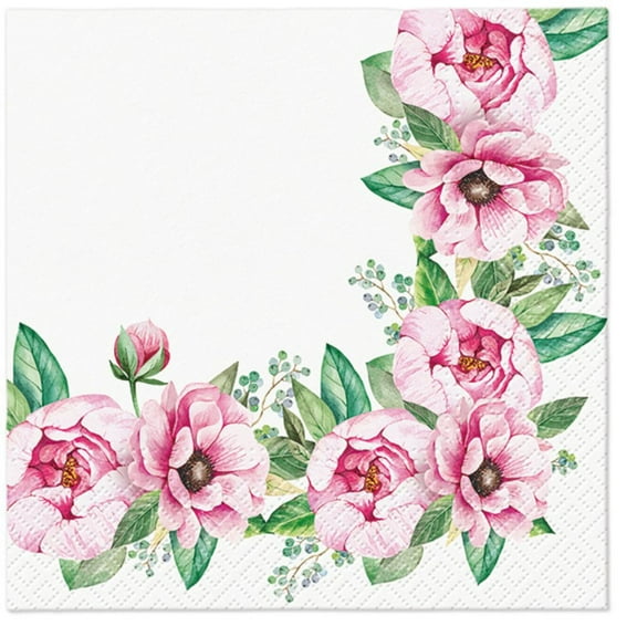 Keep Unique Decoupage Floral Paper Napkins, Luncheon Decorative Pink Peonies Napkins, 20/Pack