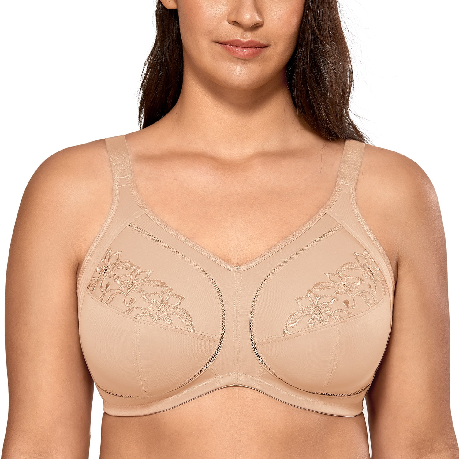 Delimira Womens Plus Size Wirefree Non-Padded Full Coverage Lace Cotton Bra