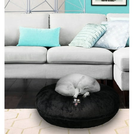 Bessie and Barnie Signature Mid Shag Raven Luxury Extra Plush Faux Fur Bagel Pet Bed