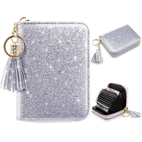 Coco Rossi Petit Portefeuille pour Cartes de Crédit pour Femmes RFID Pailleté Mignon Porte-Cartes de Crédit pour Femmes -Argent