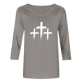 thumbnail image 4 of UVEASISHA faith t shirts for women 3/4 sleeves graphic tees three cross printed Christian tops comfort casual tees Gray XL, 4 of 6