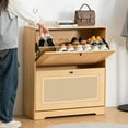 thumbnail image 4 of Hommpa Rattan Shoe Cabinet with 2 Flip Drawers & Adjustable Shelves 5 Tier Freestanding Tipping Bucket Shoes Storage Closet for 16 Pairs Narrow Console Table Modern Boho Entryway Shoe Rack Organizer, 4 of 15