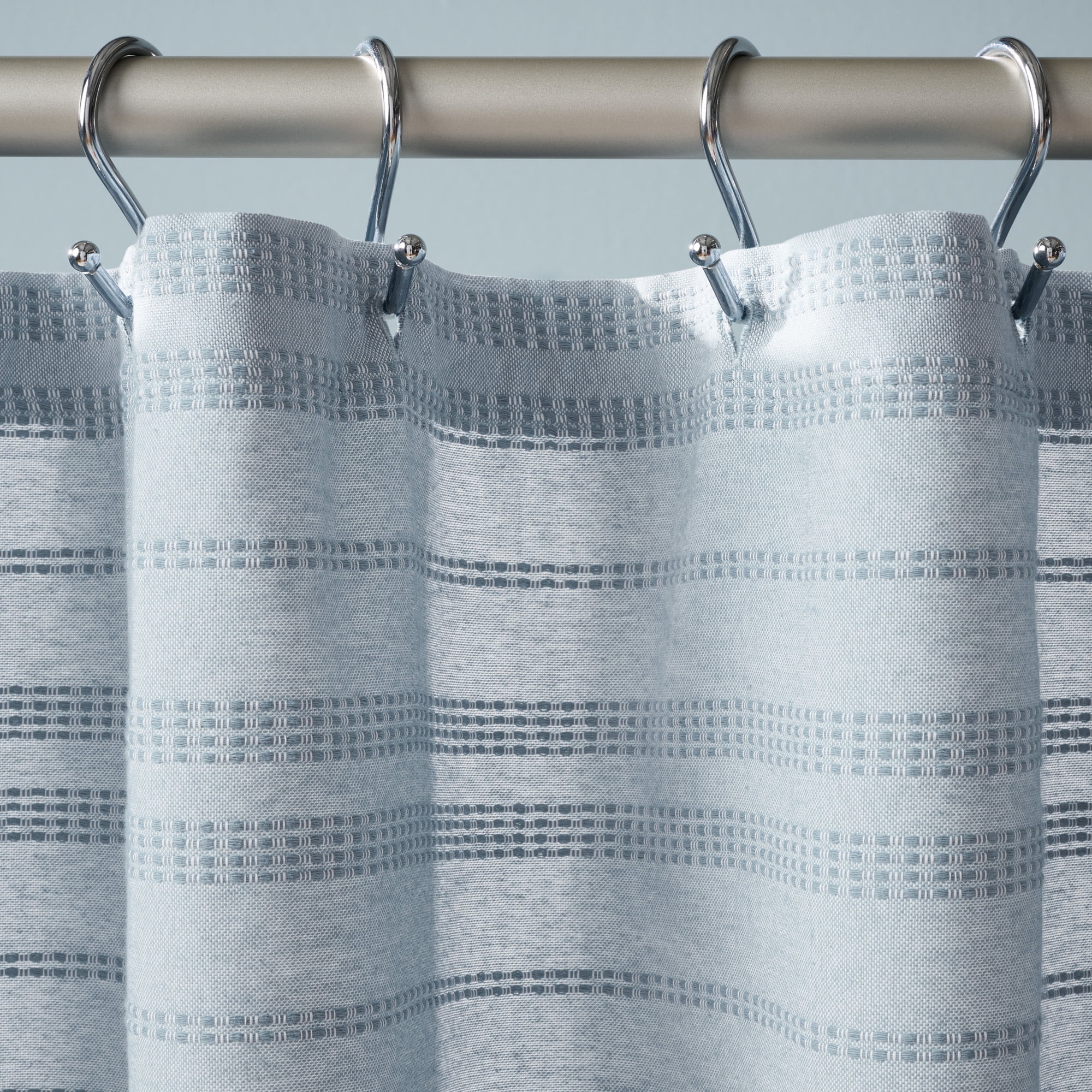 TOWN & COUNTRY EVERYDAY Sophia Textured Solid Cotton-Rich Breathable Fabric Shower Curtain with Reinforced Buttonhole Top Hem, Blue, 70"x72"