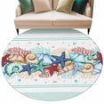 thumbnail image 2 of Round Area Rug 5 Ft, Teal Green Starfish Washable Non-Slip Circle Carpet for Living Room/Bedroom, Summer Coral Beach Conch Coastal Low-Profile Runner Mats Collection Rugs for Indoor, 2 of 7