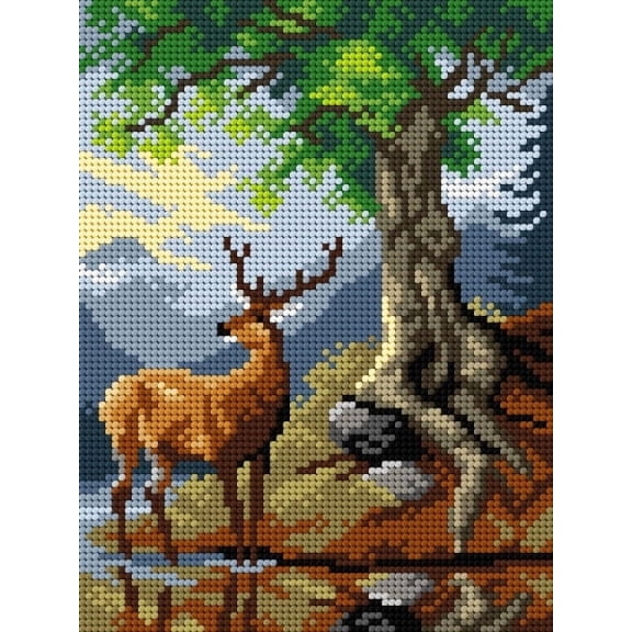 Needlepoint canvas for halfstitch without yarn after Friedrich Gauermann - A Stag by Lake Gosau 3173F - Printed Tapestry Canvas