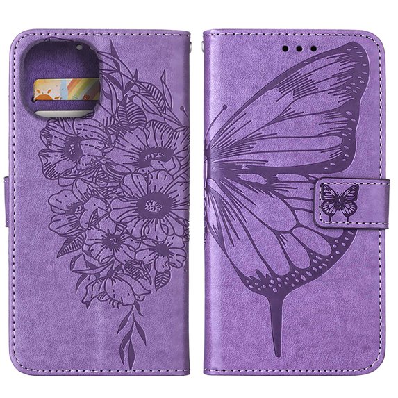 Mantto Case for Apple iPhone 14,Shockproof Embossed Butterfly & Flower Pattern PU Leather Wallet Case Magnetic Closure Flip Stand ID Credit Card Holder Protective Cover with Wrist Strap,Lightpurple