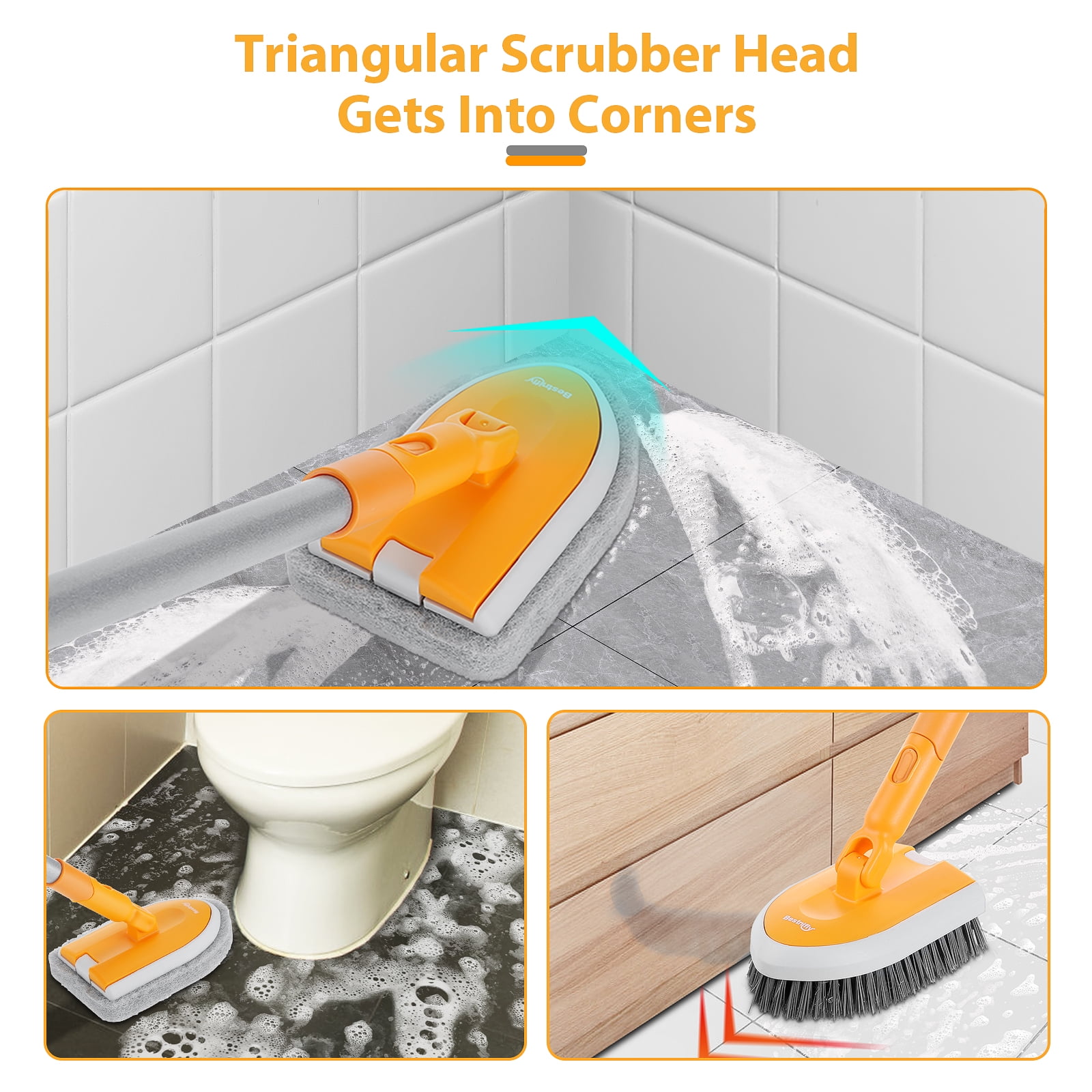 Free Shipping] Retractable Long Handle Bathroom Kitchen Cleaning Brush Wipe  Tile // Mango l…