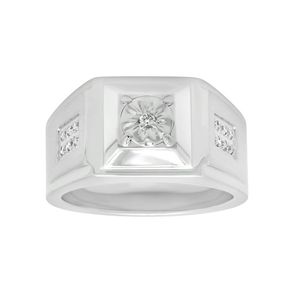 Men's Stainless Steel Silver-Tone Diamond Accent Fashion Mens Ring