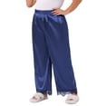 thumbnail image 4 of Agnes Orinda Women's Plus Size Lounge Pants Satin Lace Trim Elastic Soft Wide Leg Sleepwear Pajama Pants 1X Royal Blue, 4 of 6