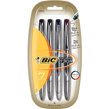 BIC Triumph 730R Needle Point Roller Pen, 0.5mm, Assorted, 4-Pack