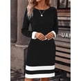 thumbnail image 4 of Vestidos de oficina elegantes para mujer, vestido Midi estampado a rayas, manga larga, cuello redondo, primavera y otoño, 2024, 4 of 7