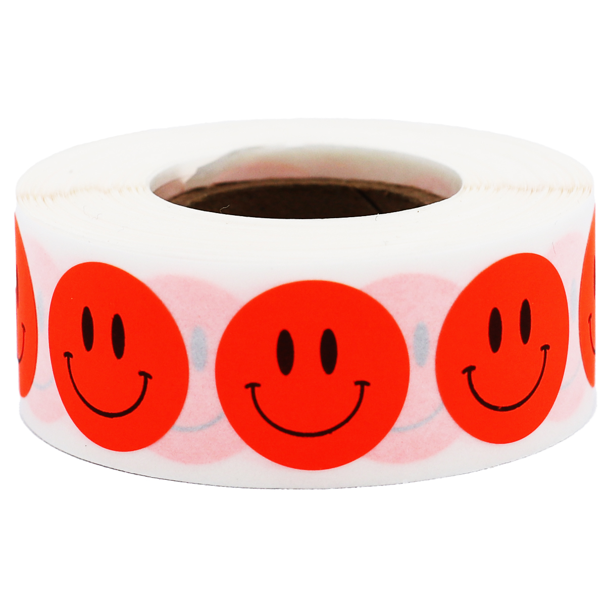 Autocollants Visage Heureux Rouge Fluorescent / Rond 0,75 Pouces Pouce / Lot de 500