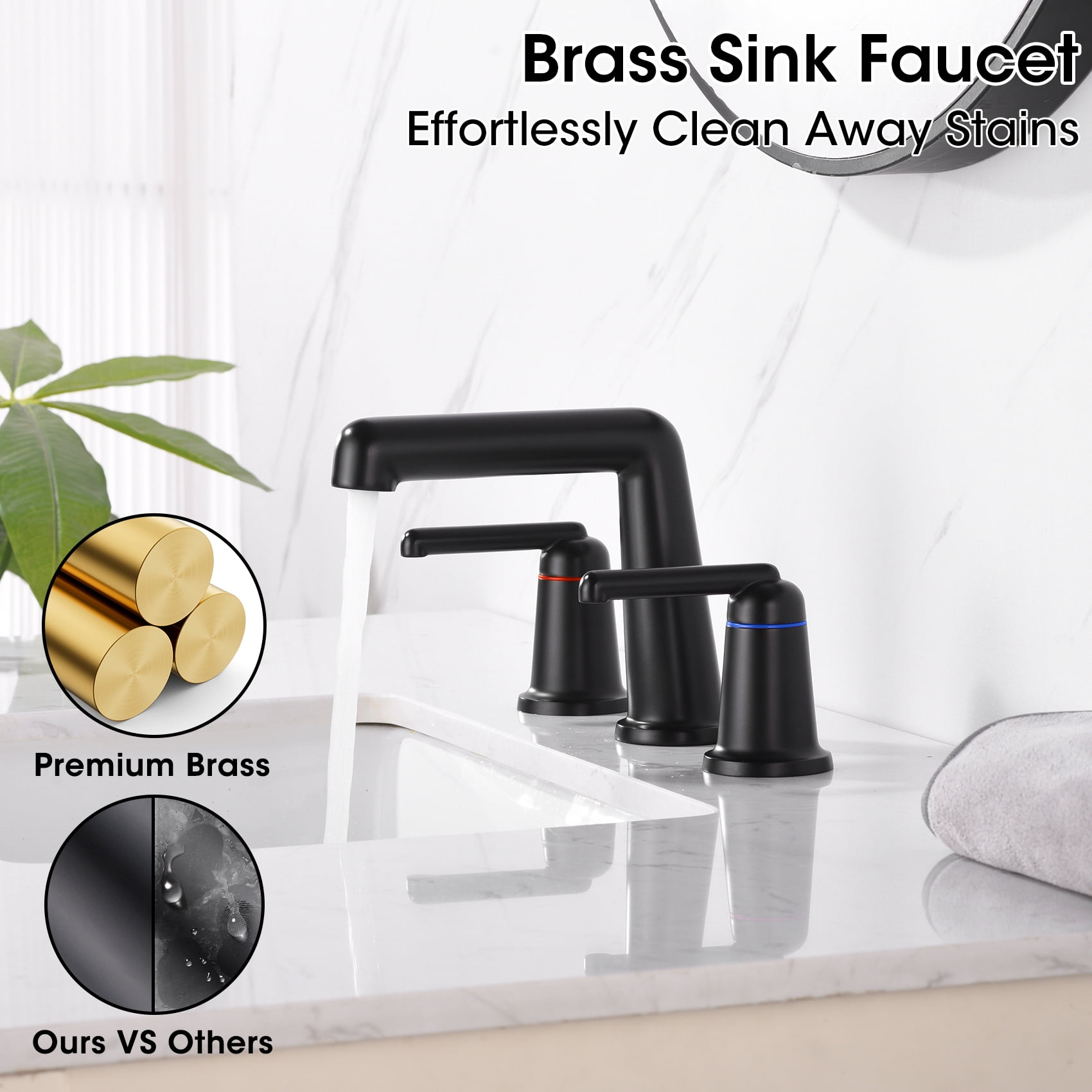 ARTIQUA Bathroom Sink Faucets, Matte Black Bathroom Faucets for Sink 3 Hole Widespread, 8 inch ‎Bathroom Sink Faucet Brass with Pop-up Drain 2 Lever Handle for Vanity Rv Lavatory Washbasin