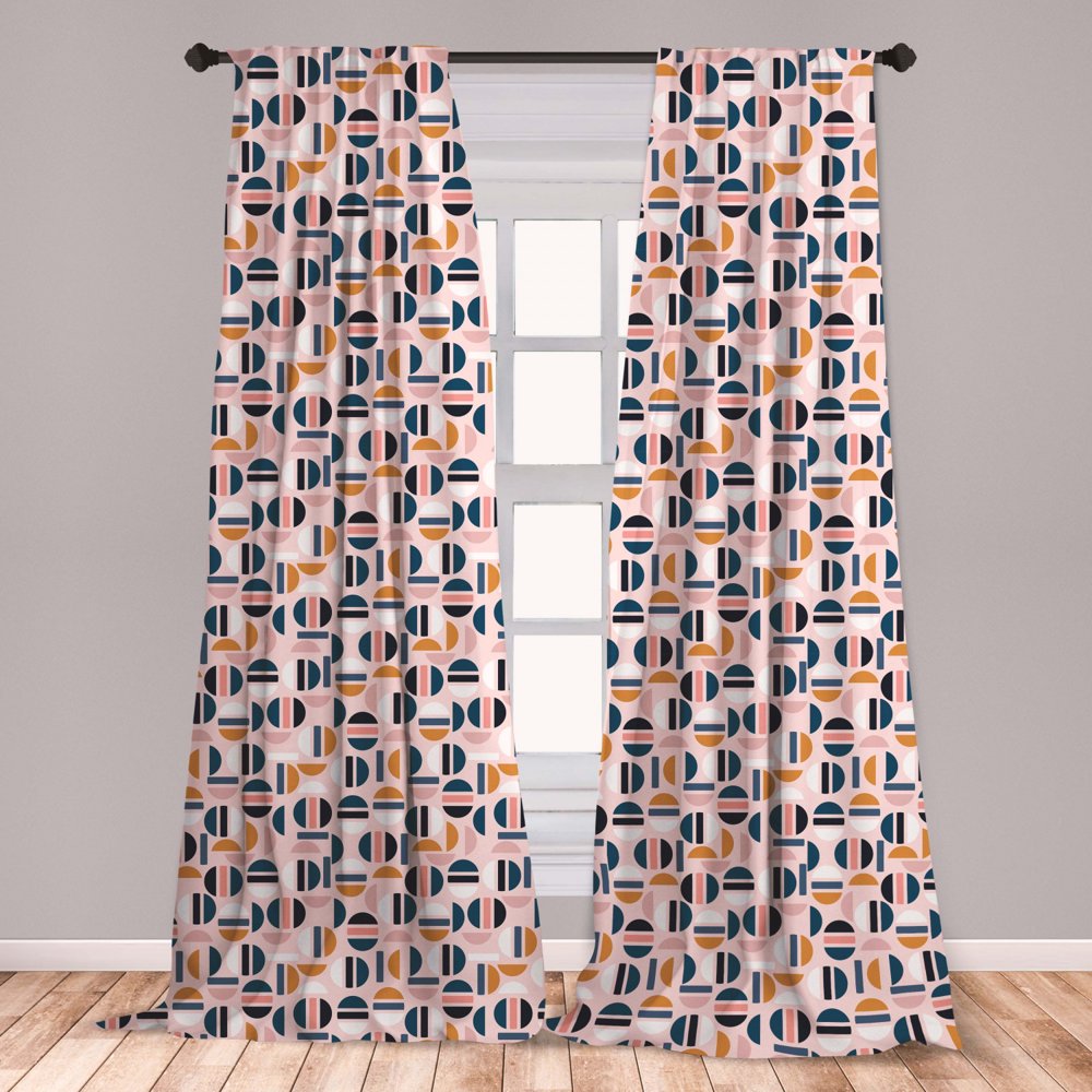 Abstract Curtains 2 Panels Set, Geometric Inspired Simple Contemporary