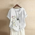 thumbnail image 3 of Linen Shirts for Women, Bohemian Floral Embroidered Short Sleeve Plus Size Blouse, White 3XL, 3 of 3
