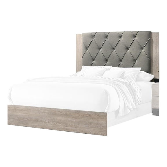 Benjara Wooden Eastern king Bed with Button Tufted Headboard- Gray and Cream