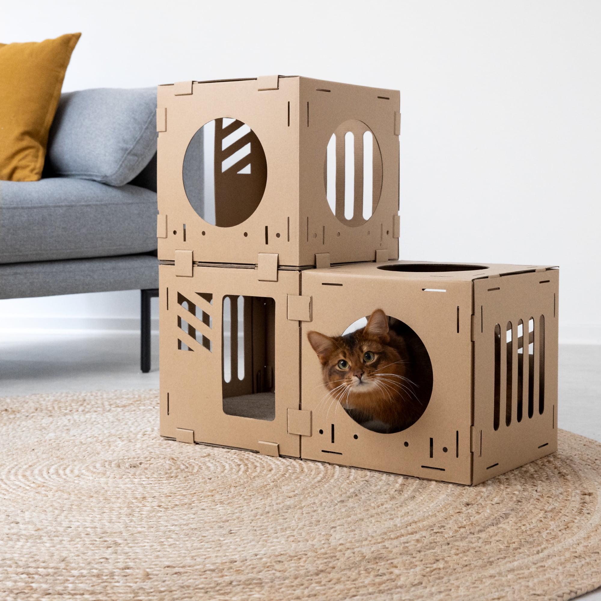 Navaris Modular Cardboard Cat House DIY Corrugated Cardboard Configurable Play Tower Condo for Small Cats Kittens Rabbits 3 Cubes Walmart