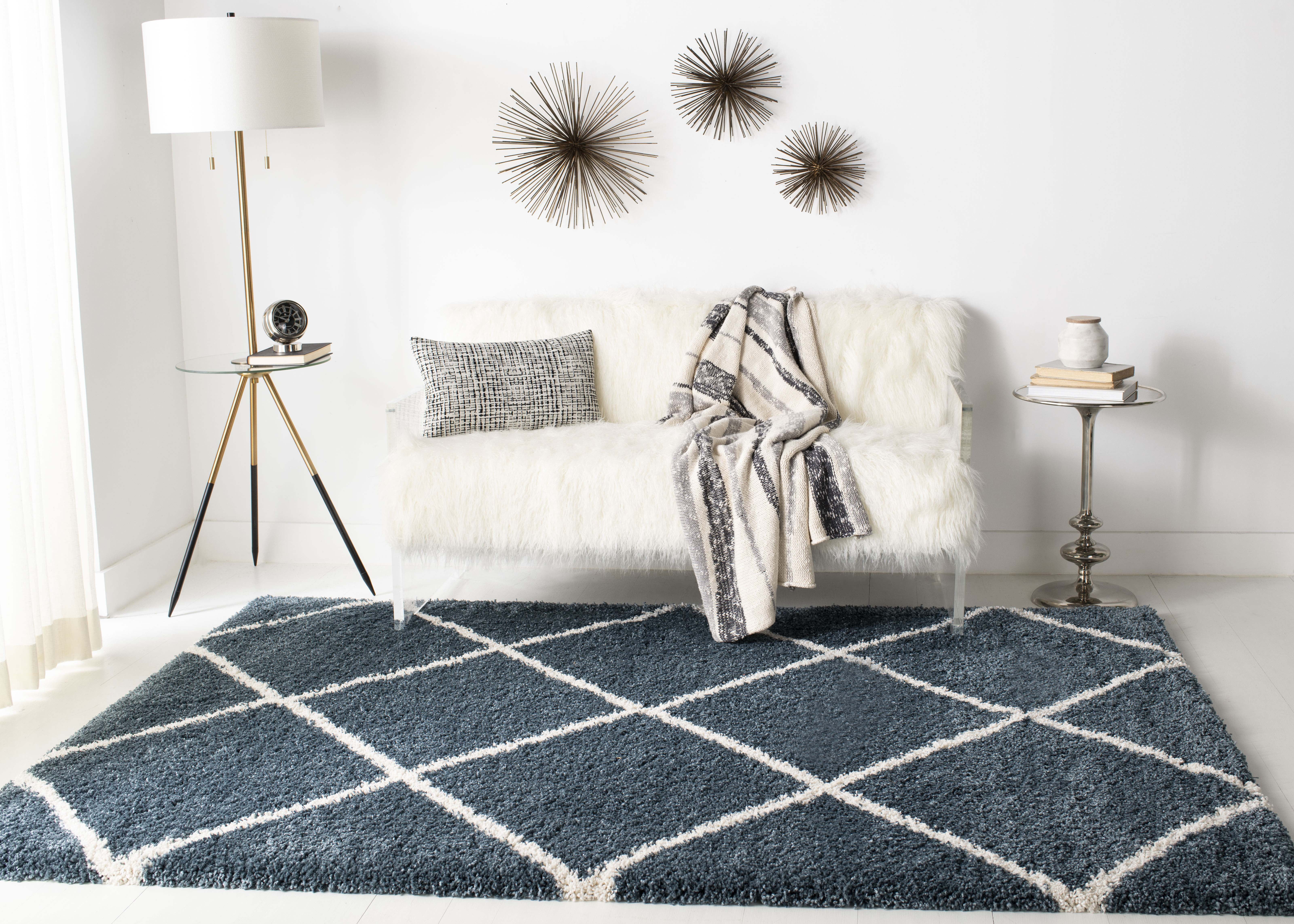 Safavieh Hudson Amias Geometric Shag Area Rug, Slate Blue/Ivory, 4' x 4' Square