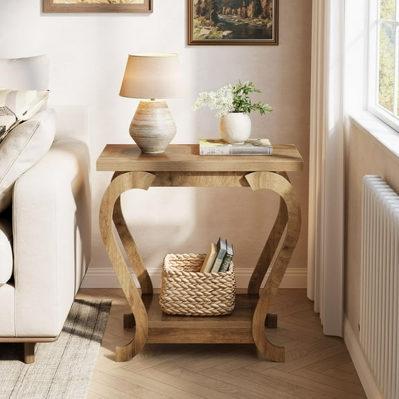 Tribesigns 23.62-Inch End Table, 2-Tier Wood Side Table with Storage Shelves for Living Room, Small Spaces, Brown