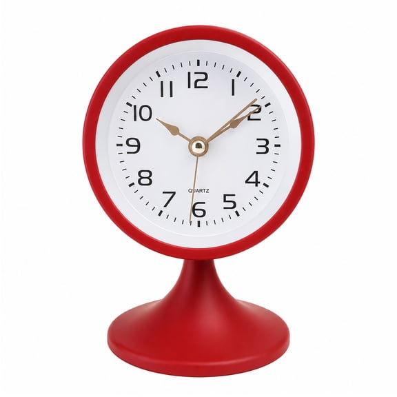 TIMESS Vintage Analog Alarm Clock with Night Light, Silent Non-Ticking Battery Operated Desk Clock for Bedroom Bedside Table, Retro Decorative Quartz Table Clock, Red